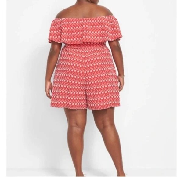 Lane Bryant Red Eyelet Ruffle Off The Shoulder Romper - Picture 3 of 9